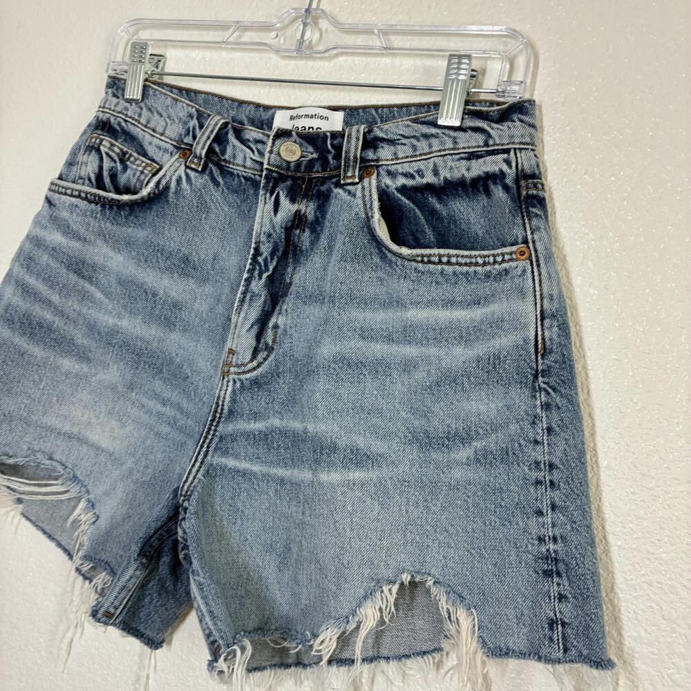 Reformation Wilder Jean Shorts Womens 27 Blue High Rise Relaxed Cut Off Denim - Picture 3 of 16